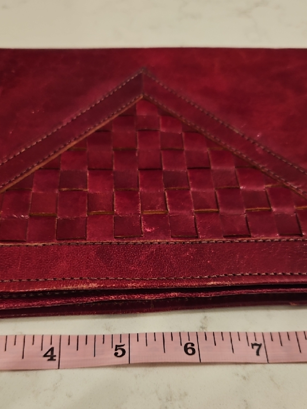 Woven Panel Burgundy Clutch